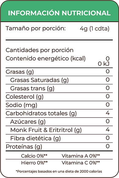 Información Nutricional Monk Fruit